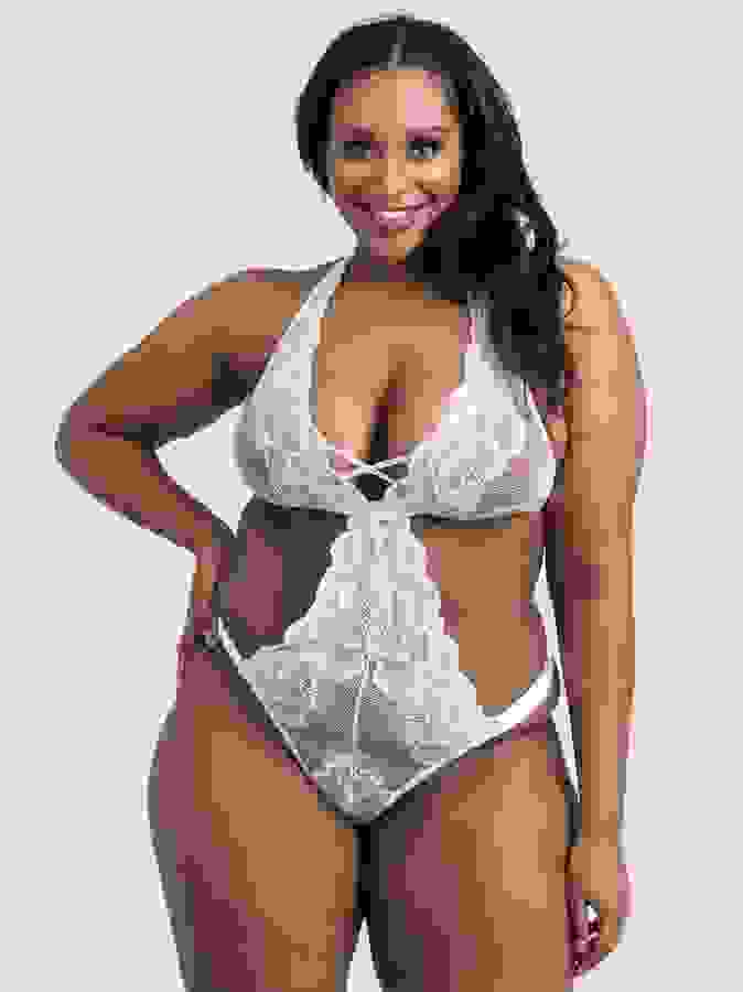 Lovehoney Plus Size Beau White Lace Body, White, hi-res